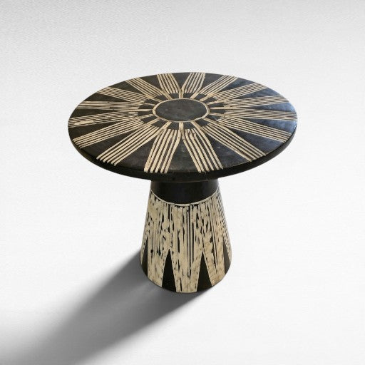 TEAK WOOD SIDE TABLE BLACK & WHITE W50 |D50 |H50 CM
