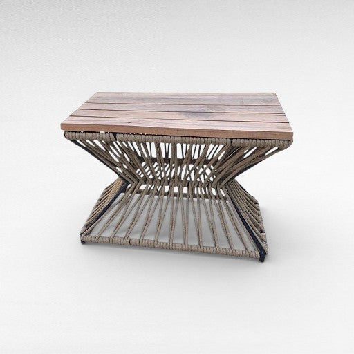 NATURAL COTTON ROPE SIDE TABLE WITH OAK WOOD TOP W65 |D60 |H40 CM
