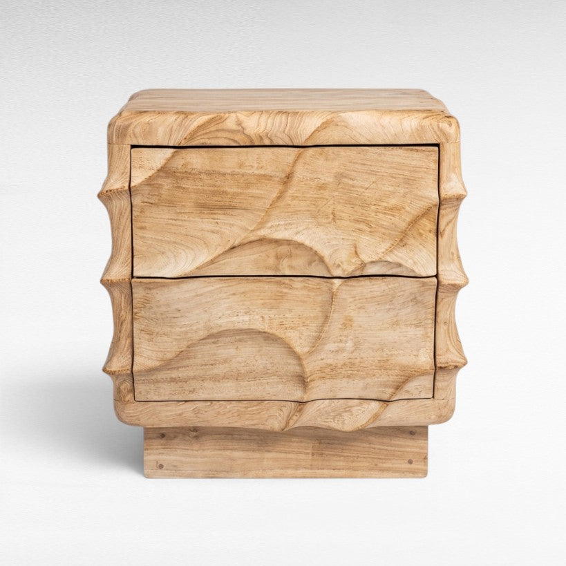 TEAK WOOD CARVED BLEACHED SIDE TABLE W50 |D40 |H60 CM