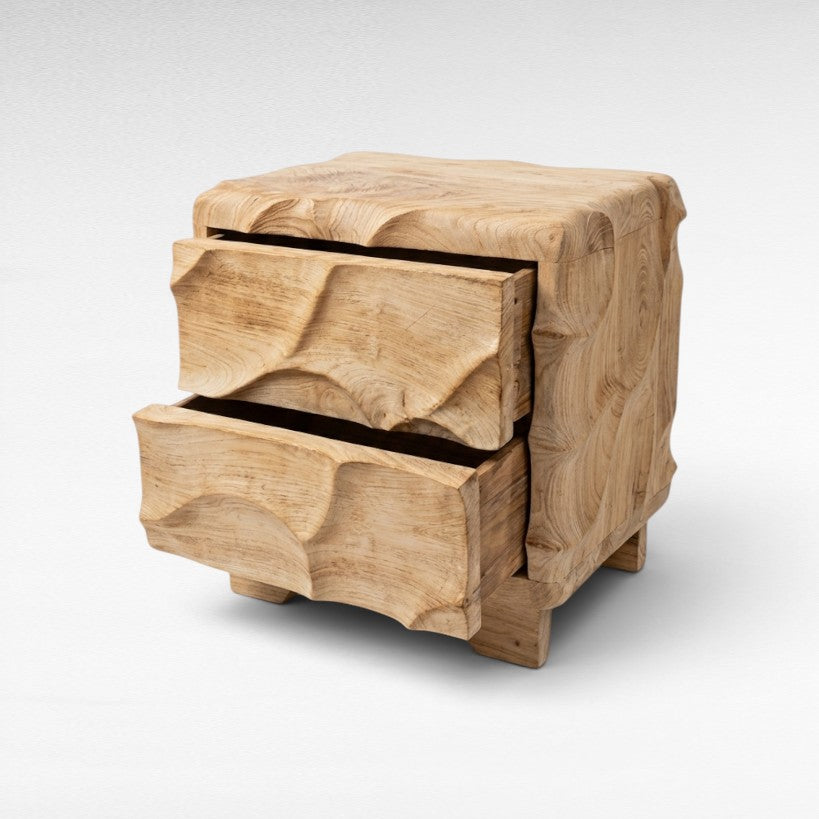 TEAK WOOD CARVED BLEACHED SIDE TABLE W50 |D40 |H60 CM