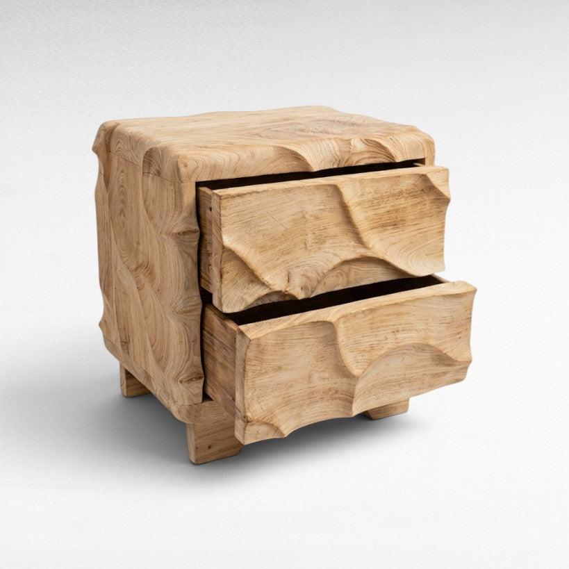 TEAK WOOD CARVED BLEACHED SIDE TABLE W50 |D40 |H60 CM