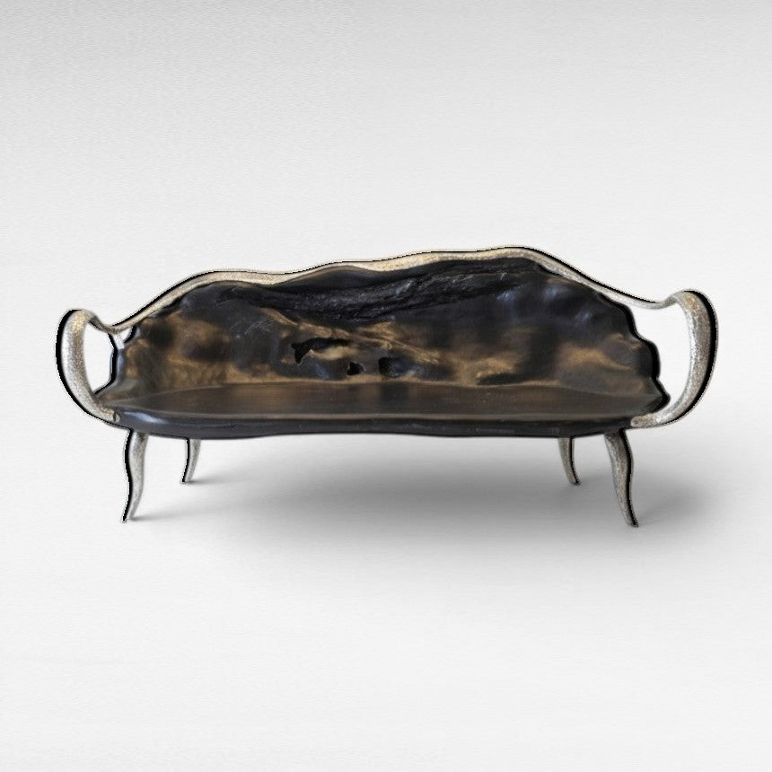 BENCH SUAR WOOD & STAINLESS STEEL BLACK & SILVER