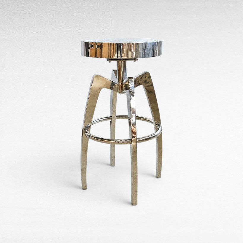 ROUND BAR STOOL WITH POLISHED STEEL FINISH - Chora Mykonos