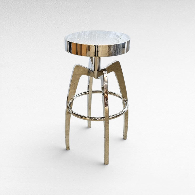 ROUND BAR STOOL WITH POLISHED STEEL FINISH - Chora Mykonos