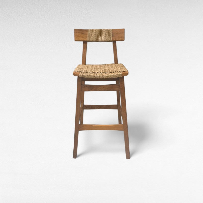 TEAK WOOD AND SYNTHETIC RAFFIA BAR CHAIR W40 |D45 |H100 CM
