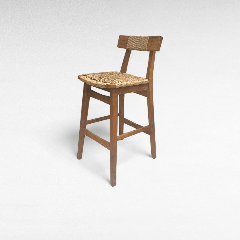 TEAK WOOD AND SYNTHETIC RAFFIA BAR CHAIR W40 |D45 |H100 CM