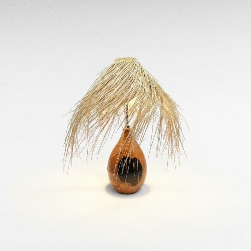 TABLE LAMP TEAK WOOD & RESIN BLACK