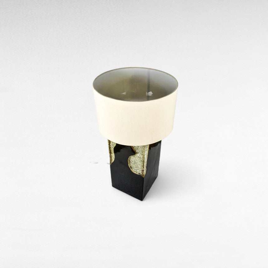 BLACK TEAK SQUARE  TRANSPARENT  RESIN TABLE LAMP