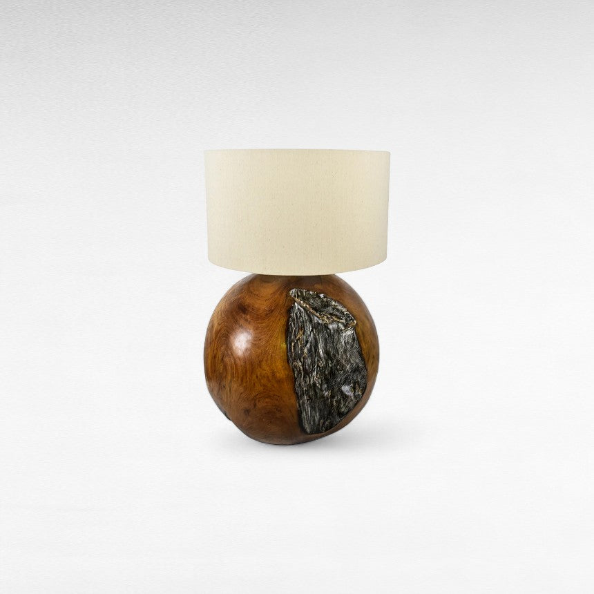 TEAK NATURAL ROUND SHAPED TABLE LAMP 35 CM