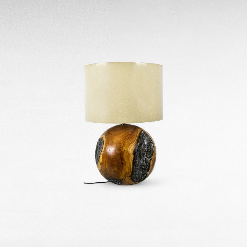 TEAK NATURAL ROUND SHAPED TABLE LAMP 25 CM