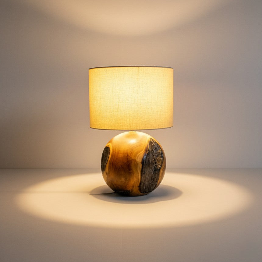TEAK NATURAL ROUND SHAPED TABLE LAMP 25 CM