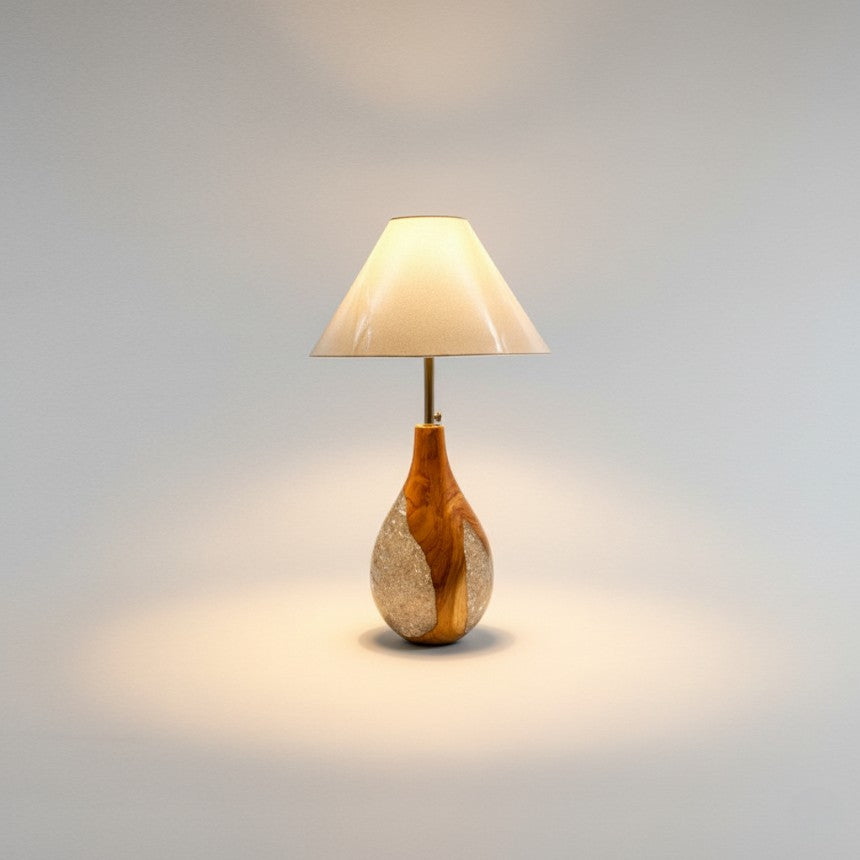 TABLE LAMP TEAK WOOD & RESIN WHITE