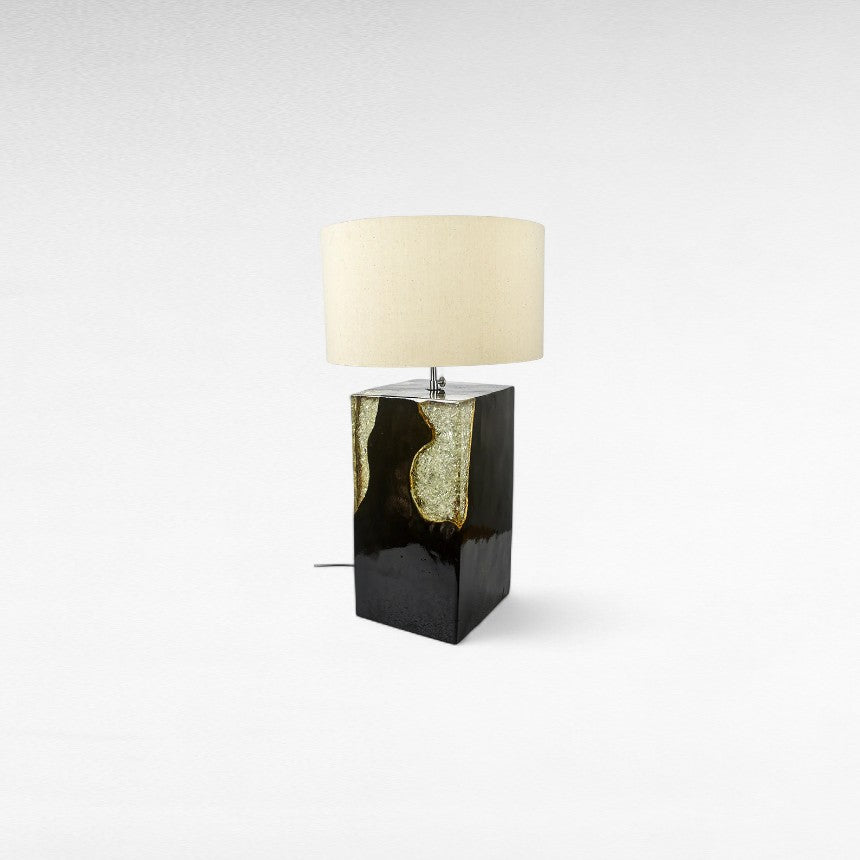 BLACK TEAK SQUARE  TRANSPARENT  RESIN TABLE LAMP
