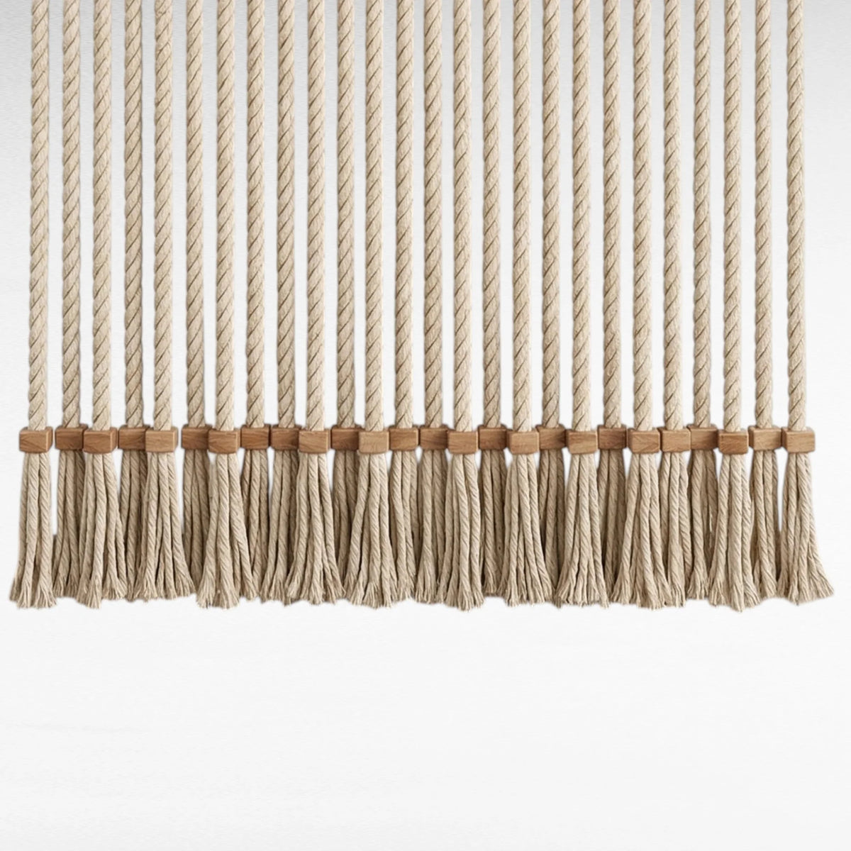 TASSELS OFF WHITE ROPE WITH WOODEN BEADS 50CM LONG