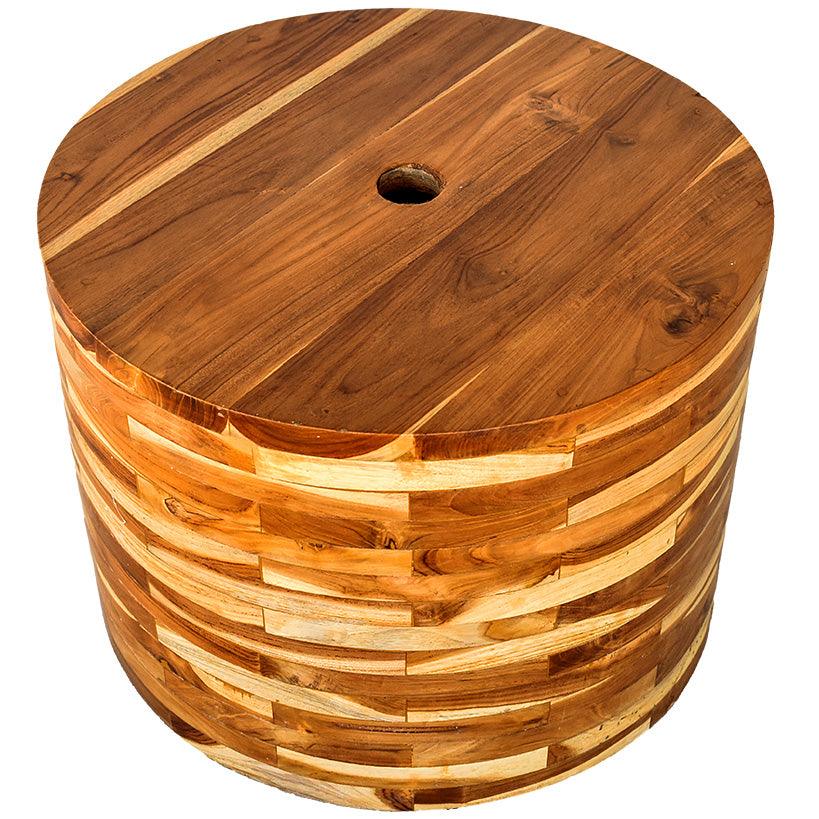 CEMENT AND TEAK WOOD UMBRELLA BASE WITH TABLE - Chora Mykonos