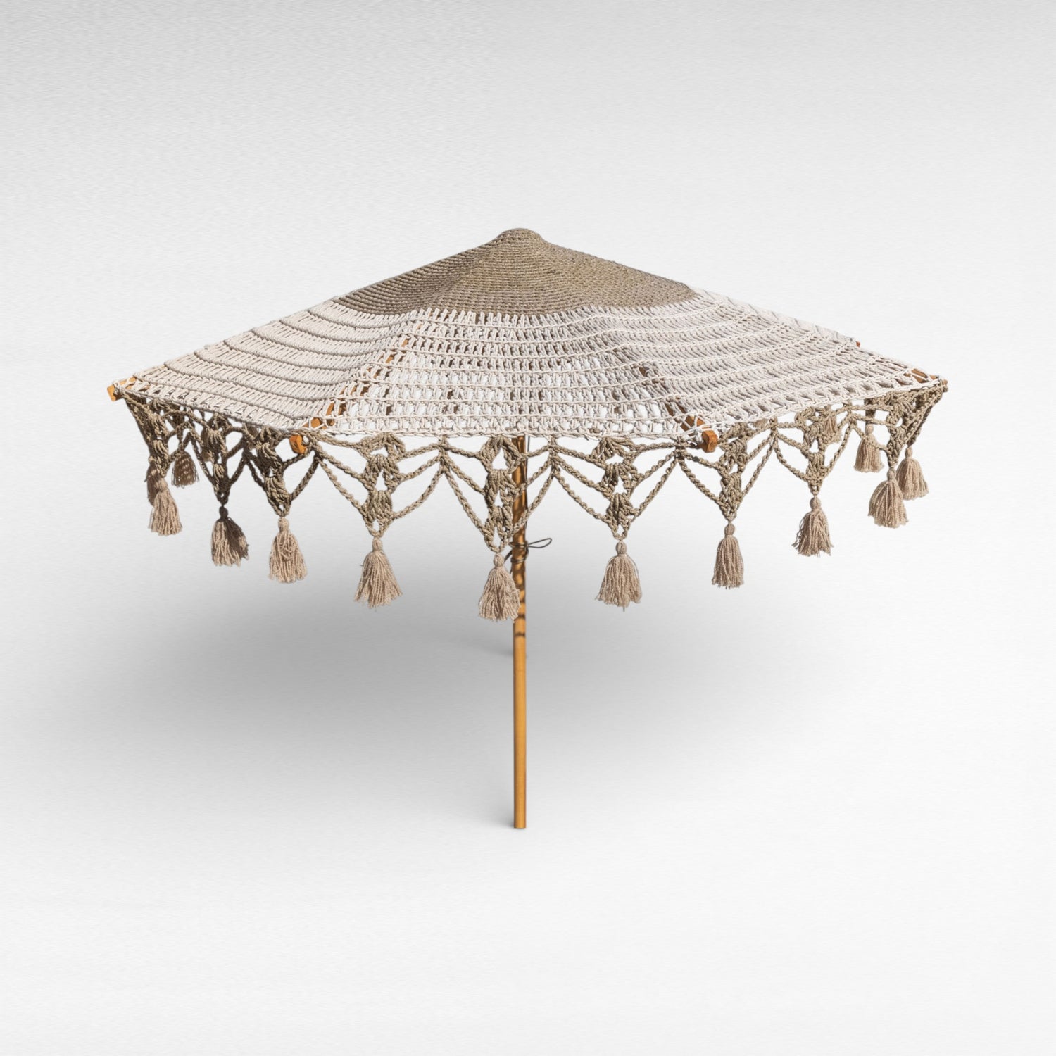 FORMENTERA UMBRELLA ROPE Crochet OFF WHITE & NATURAL WITH TASSELS D260 |H240 cm