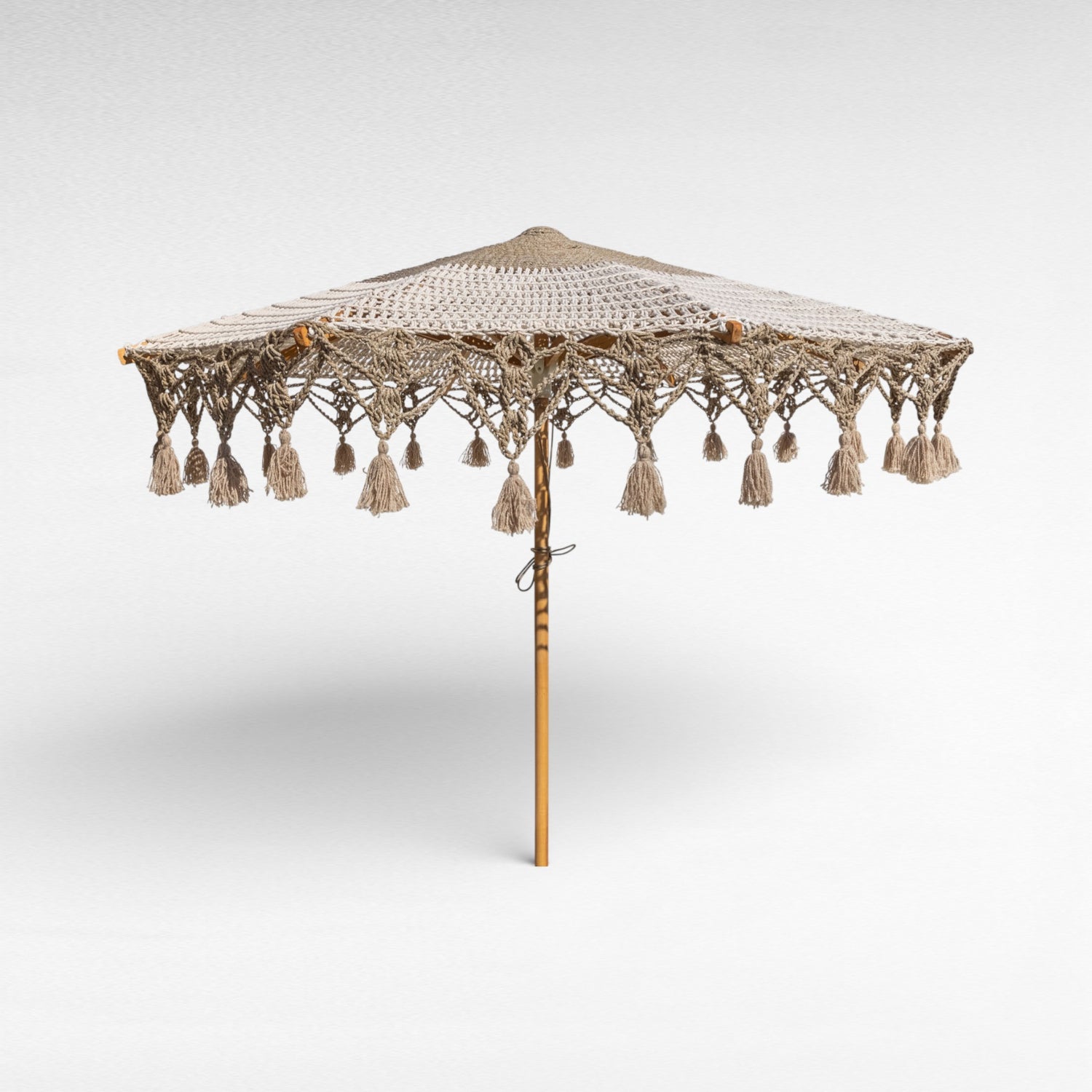 FORMENTERA UMBRELLA ROPE Crochet OFF WHITE & NATURAL WITH TASSELS D260 |H240 cm