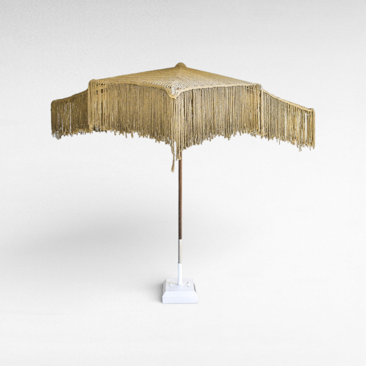 SQUARE UMBRELLA ROPE Crochet NATURAL WITH FRINGES L270 |W270 |H240 cm