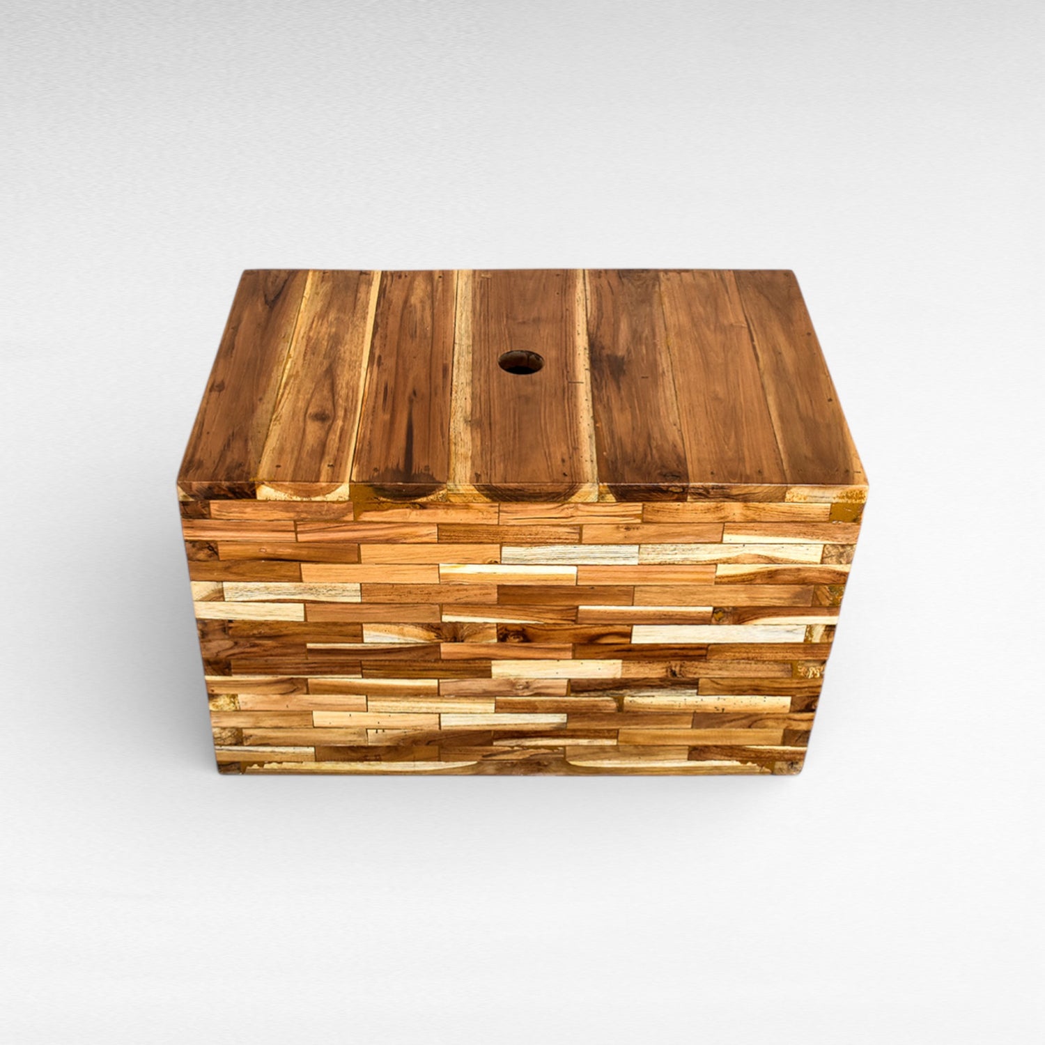CEMENT AND TEAK WOOD UMBRELLA BASE WITH TABLE L70 |W45 |H45 cm