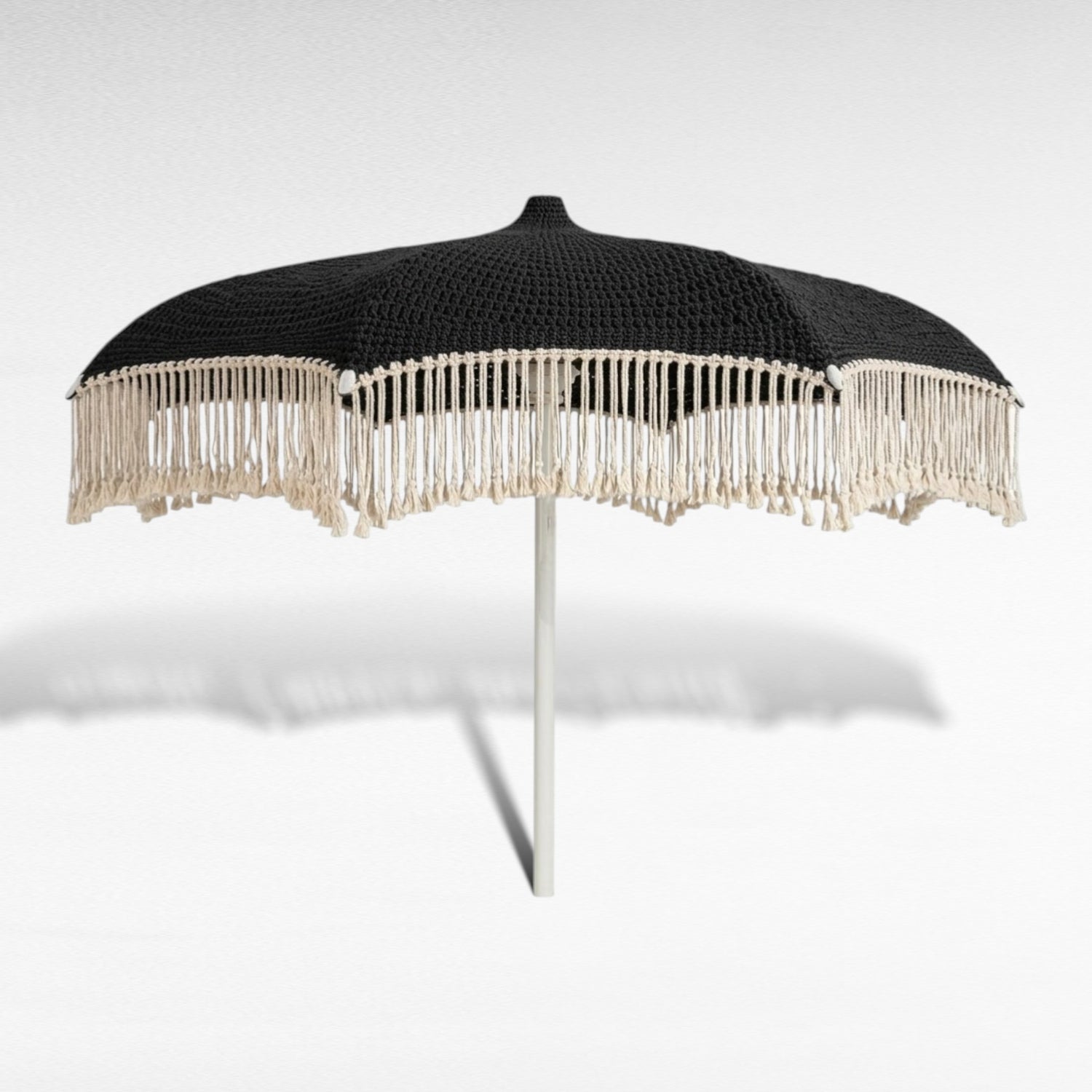 BLACK ROPE UMBRELLA ALUMINIUM WITH OFF WHITE TASSELS