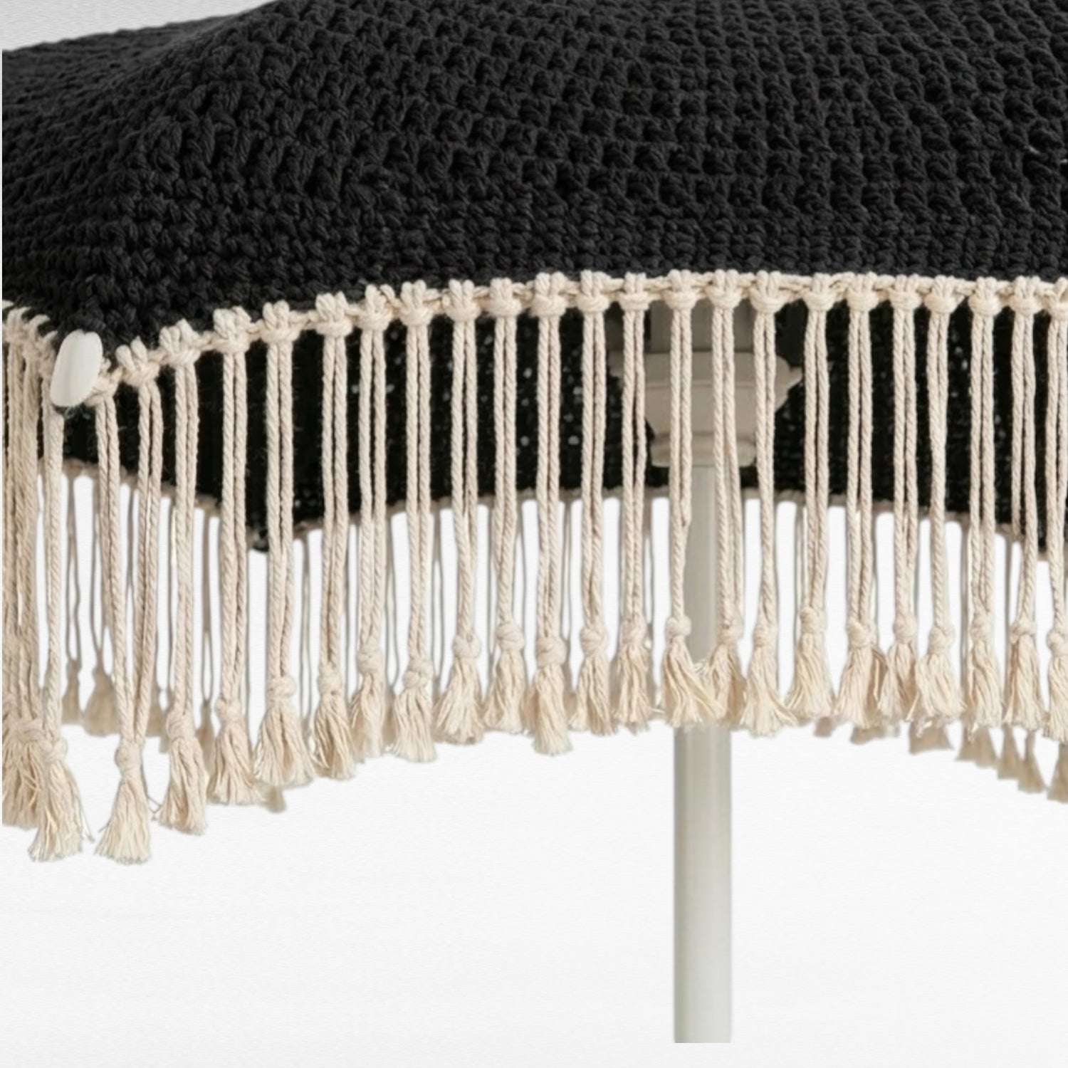 BLACK ROPE UMBRELLA ALUMINIUM WITH OFF WHITE TASSELS