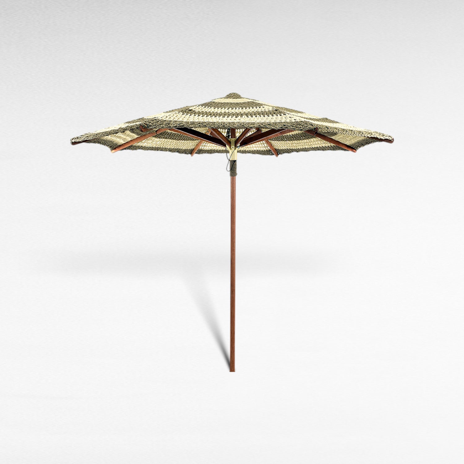 BYBLOS UMBRELLA ROPE NATURAL AND WHITE MACRAME UMBRELLA WITH OAK WOOD FRAME Φ260 |H240 CM