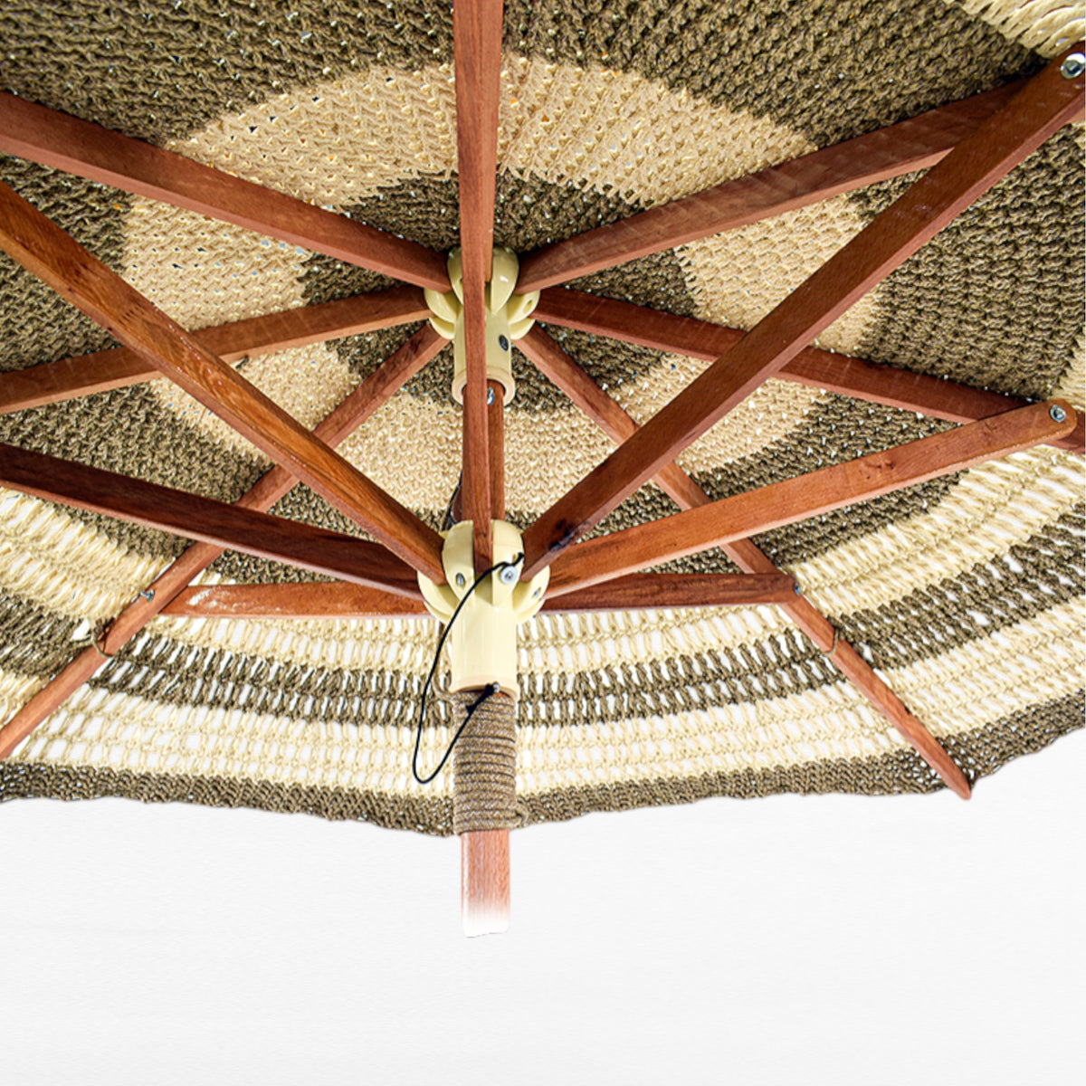 BYBLOS UMBRELLA ROPE NATURAL AND WHITE MACRAME UMBRELLA WITH OAK WOOD FRAME Φ260 |H240 CM