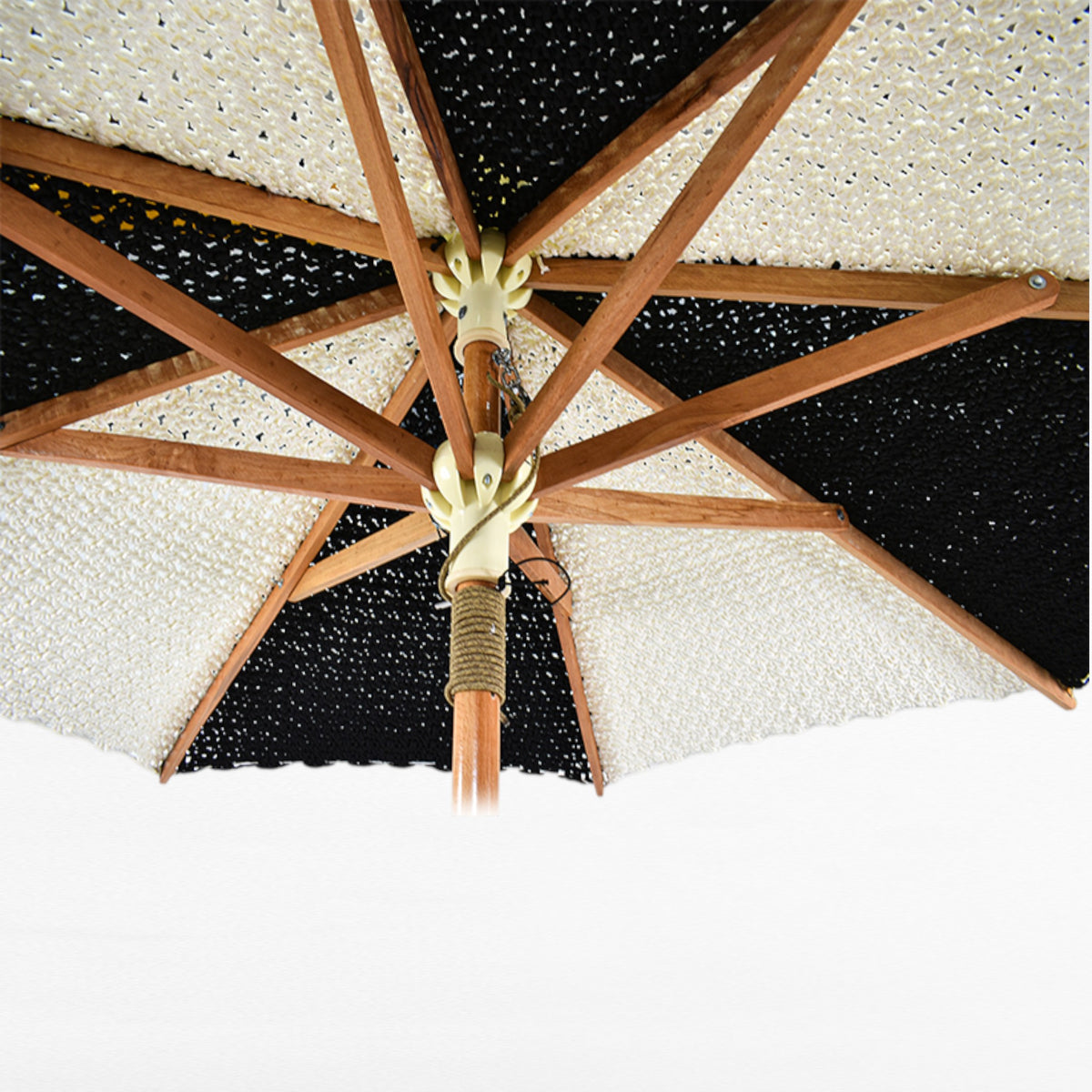 BYBLOS UMBRELLA ROPE BLACK & WHITE MACRAME WITH OAK WOOD FRAME Φ260 |H240 CM