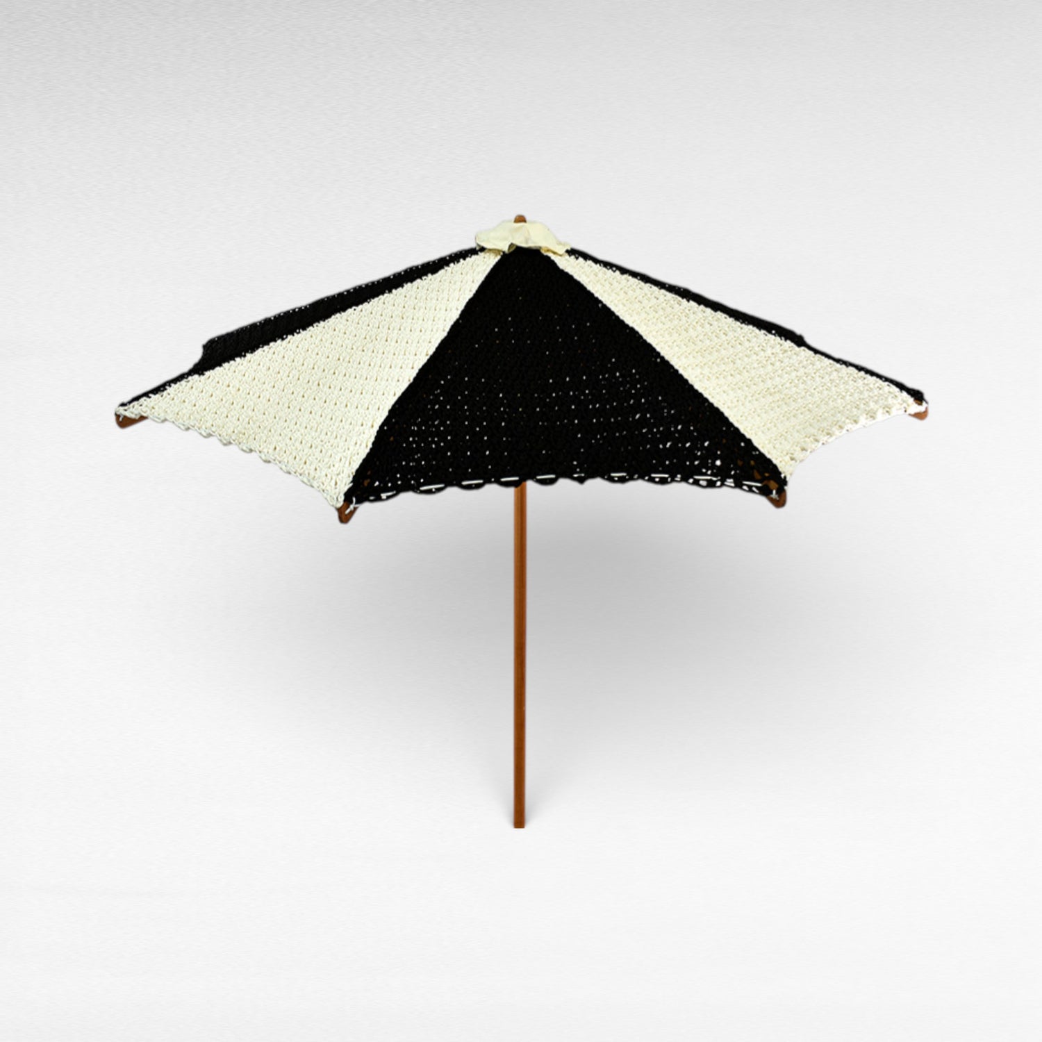 BYBLOS UMBRELLA ROPE BLACK & WHITE MACRAME WITH OAK WOOD FRAME Φ260 |H240 CM
