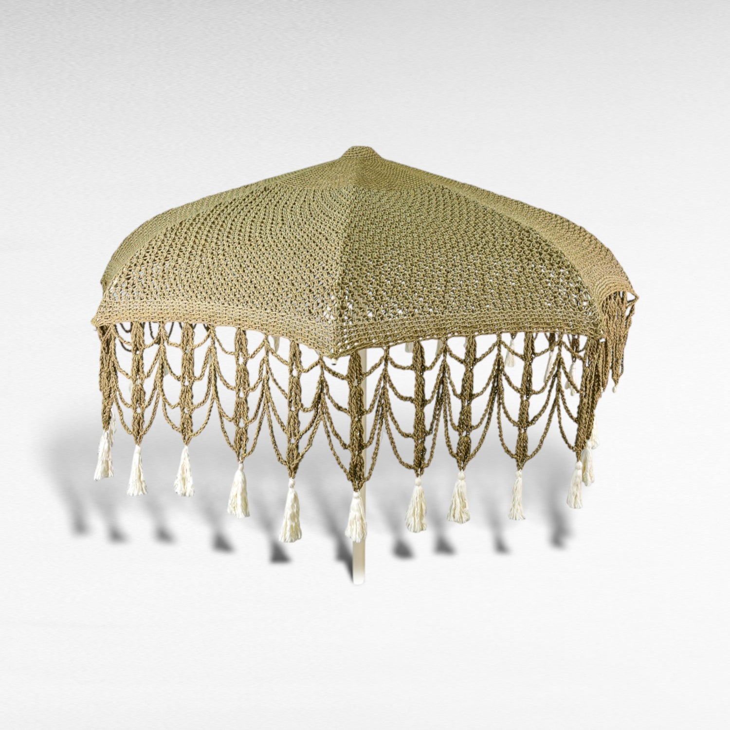 COTTON ROPE MACRAME UMBRELLA WITH OAK WOOD FRAME Φ300 |H260 CM