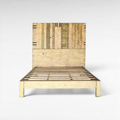 HEAD BOARD & BED OLIVE COLOR & TEAK WOOD 205x205/185x185 - Chora Mykonos