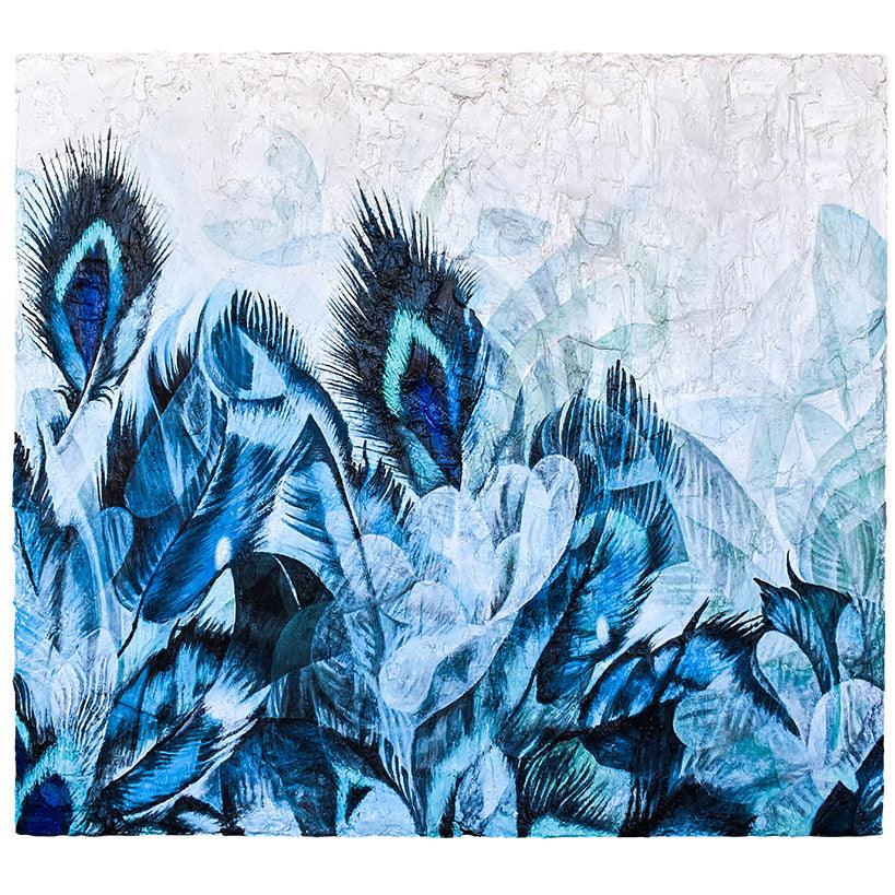 HANDMADE PAINTING OF PEACOCK FEATHERS WITH ACRILIC & EMBOSSED TEXTURE 180x200cm - Chora Mykonos