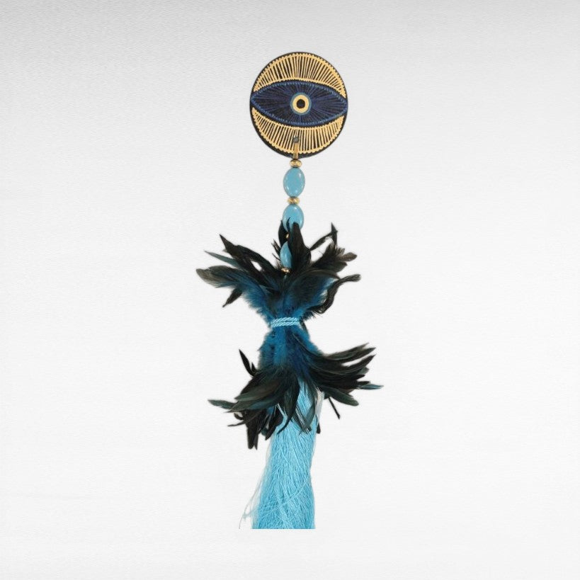 HANDPAINTED STONE, TURQUOISE STONES AND FEATHERS
