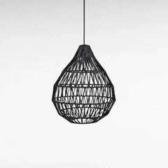 Chora Barefoot Luxury Living black geometric weave pendant lamp, handmade rope, 70cm diameter, 100cm height
