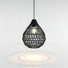 Chora Barefoot Luxury Living black geometric woven pendant lamp with open weave design
