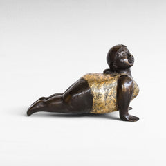 Chora Barefoot Luxury Living bronze and gold yoga figurine in cobra pose, detailed floral pattern on swimsuit.