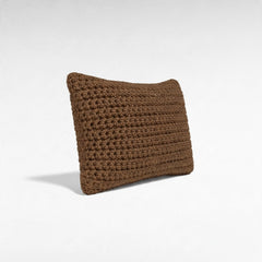 Chora Barefoot Luxury Living brown cotton rope decorative pillow with a textured crochet knit design
