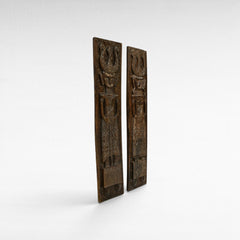 Chora Barefoot Luxury Living set of two carved wood statues, man and woman figures, dark brown, tribal design, 210cm tall