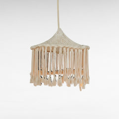 Chora Barefoot Luxury Living cream cotton rope pendant light with cascading fringes and tassels
