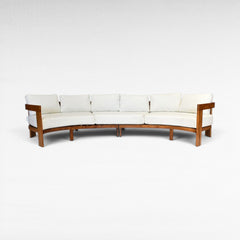 Chora Barefoot Luxury Living curved teak wood sofa with white cushions, D100 cm