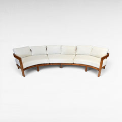 Chora Barefoot Luxury Living curved teak sofa with white cushions, D100 cm