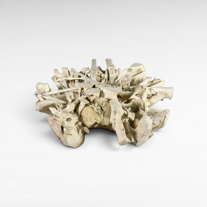 Chora Barefoot Luxury Living natural driftwood coffee table with organic, sculptural form and light wood tones.