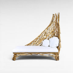 Chora Barefoot Luxury Living garden sofa with a right-sided natural driftwood frame and plush white cushions.