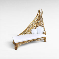 Chora Barefoot Luxury Living garden sofa with natural driftwood frame and white cushions in a right-sided design.