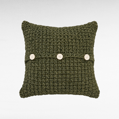 Chora Barefoot Luxury Living green cotton rope throw pillow with three decorative wooden buttons