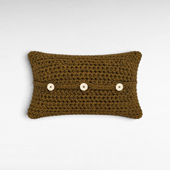 Chora Barefoot Luxury Living rectangular olive green cotton rope pillow with three decorative white buttons
