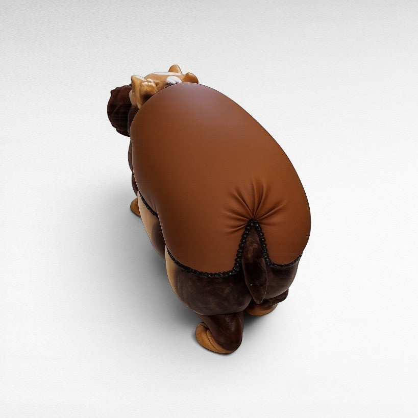 Chora Barefoot Luxury Living hippo stool in brown leather and velvet with decorative beaded trim