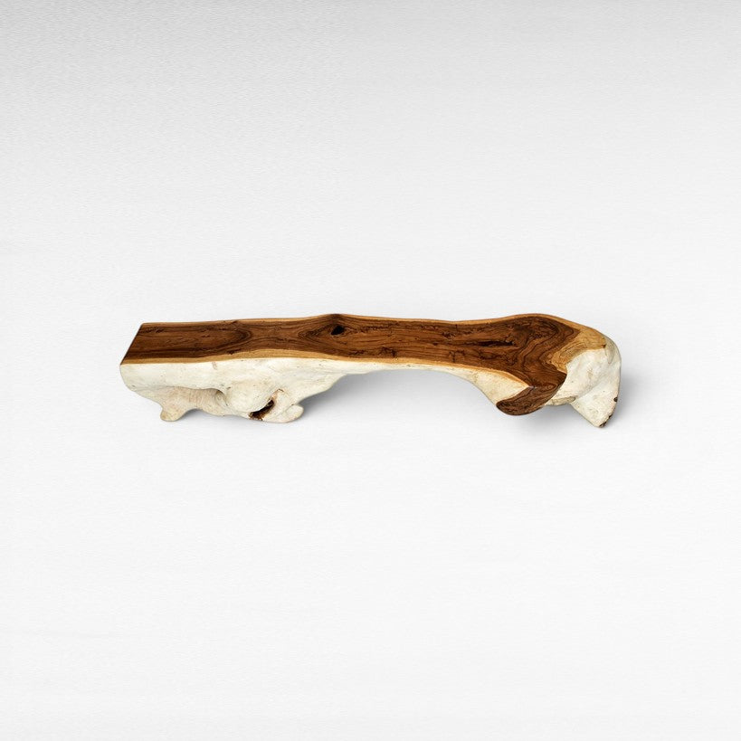 Chora Barefoot Luxury Living natural wood console table with live edge and unique organic shape, 80cm high.