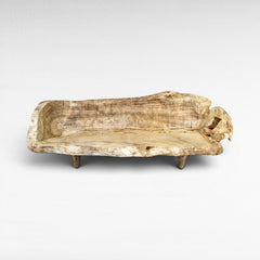 Chora Barefoot Luxury Living rustic live edge wood bench with carved seat and natural wood grain