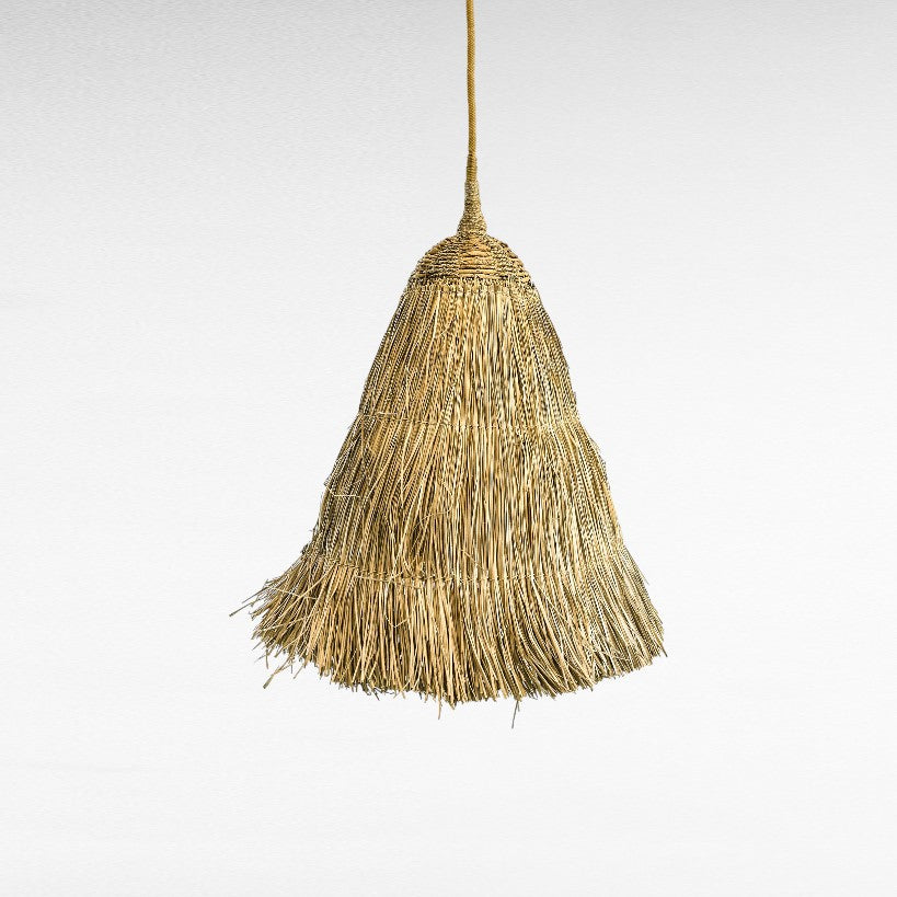 Chora Barefoot Luxury Living natural grass pendant lamp, dome-shaped with a textured weave, 50cm diameter.